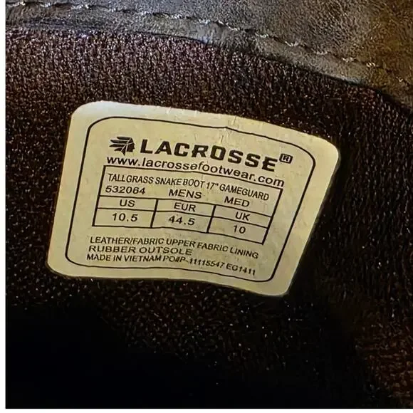 LaCrosse Tall Grass Snake Boot 17" Game Guard Quad Core Sz 10.5 532084 - Picture 9 of 10